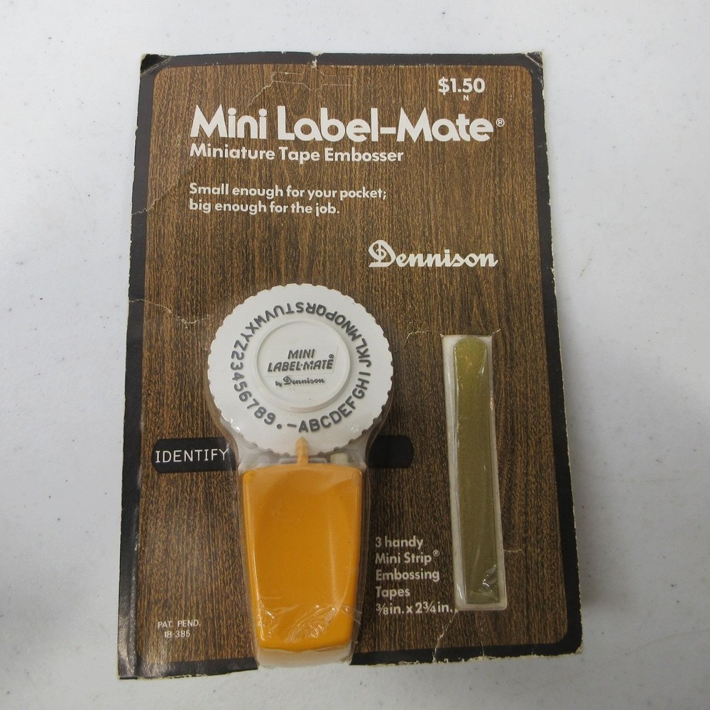 Vtg Dennison Mini Label-Mate Miniature Tape Embosser w/ Tape Yellow Gold NEW